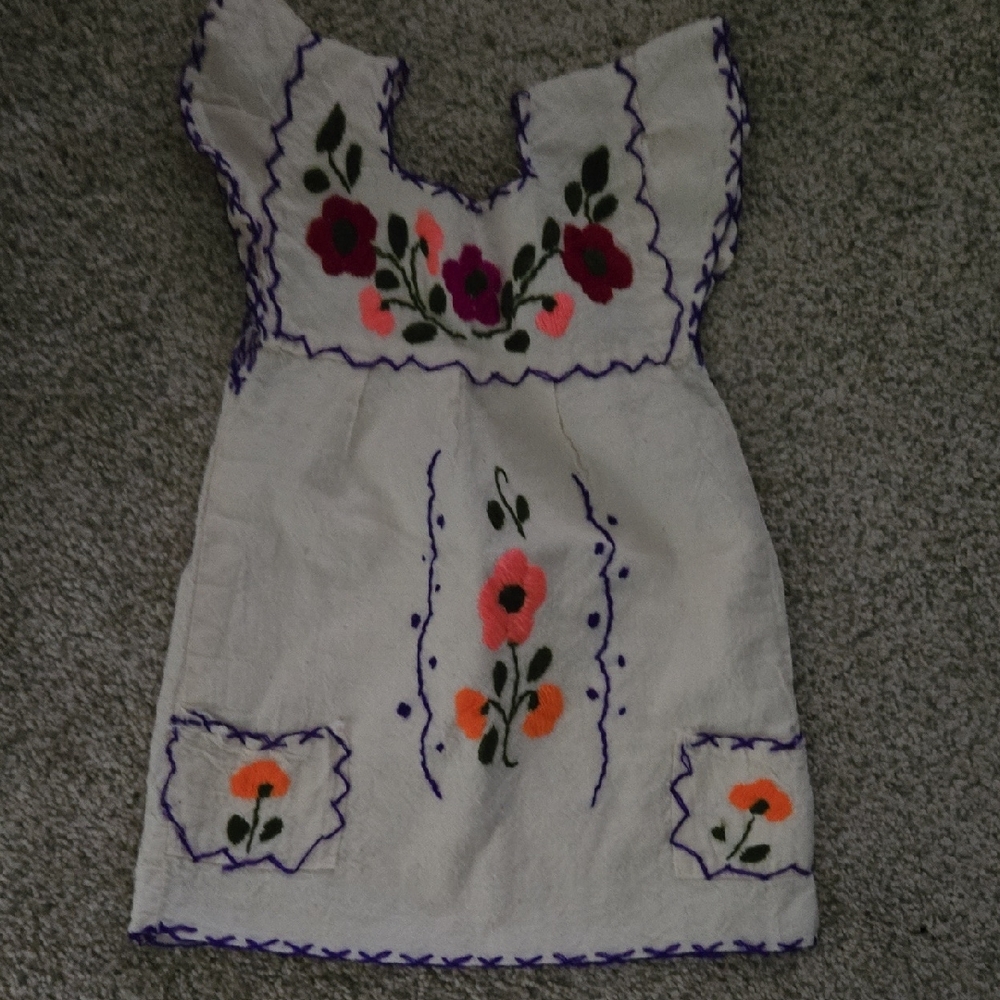 Floral Embroidered Dress with Purple Accents